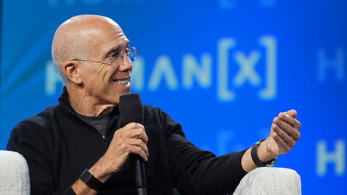 Jeffrey Katzenberg at HumanX, the frame that ran with the Axios story