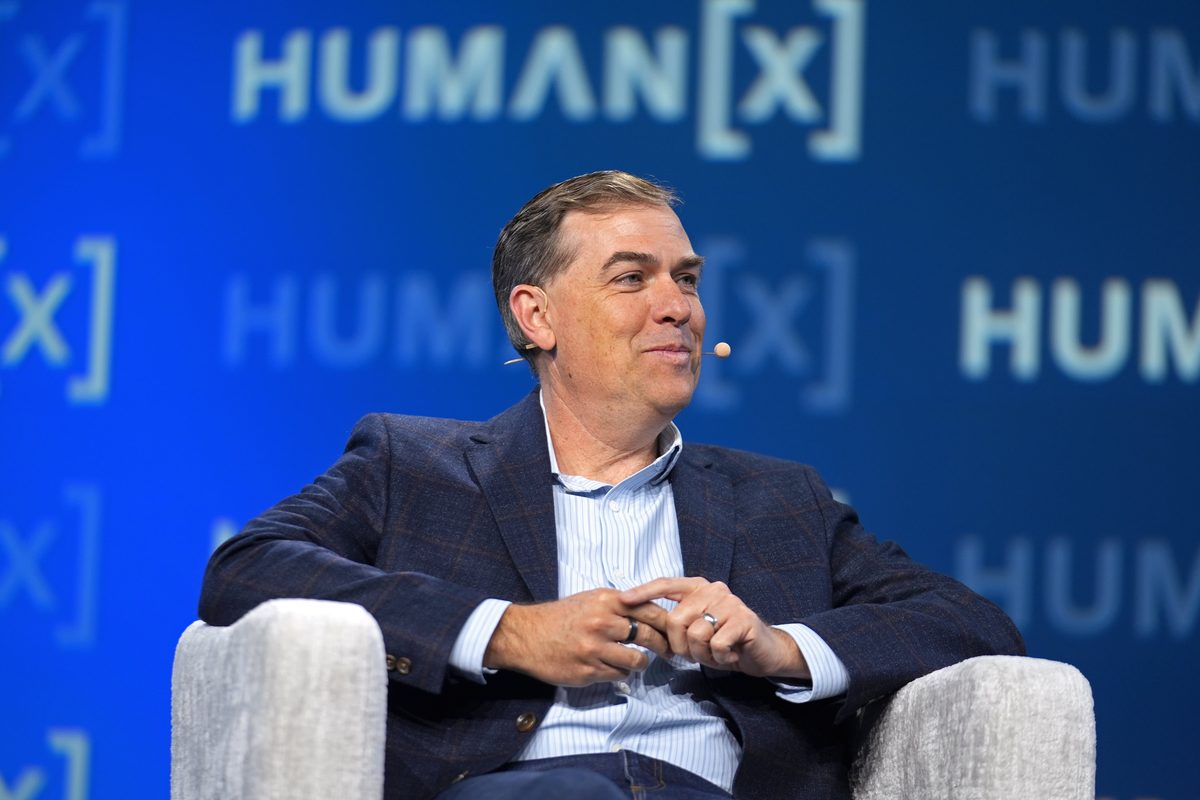 AWS CEO Matt Garman onstage at HumanX, the frame that ran with the CNBC story