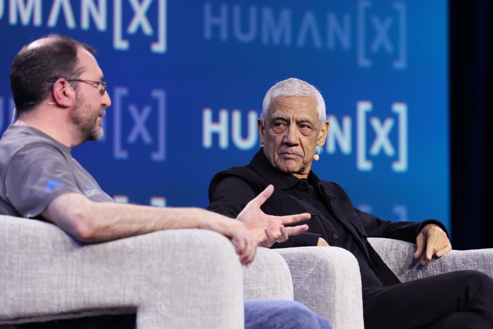 Dan Klein and Vinod Khosla onstage at HumanX San Francisco 2026, photographed by Big Event Media