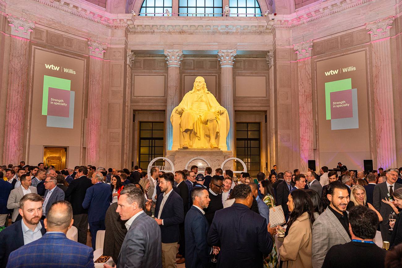 Packed evening reception inside the Franklin Institute