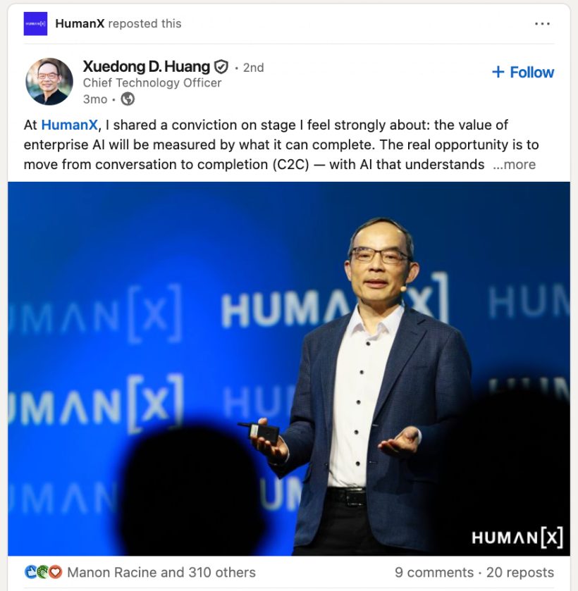 HumanX speaker sharing Big Event Media photos on LinkedIn